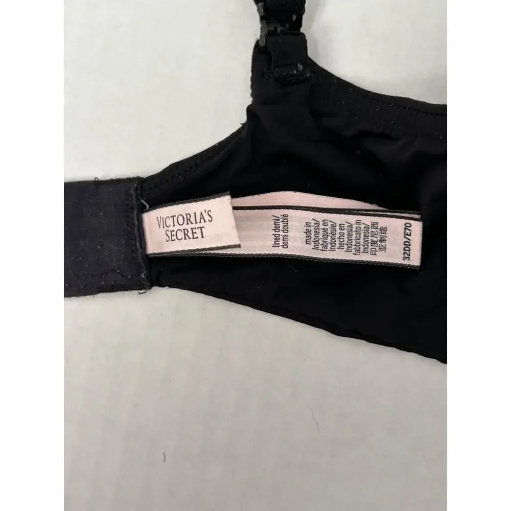Victoria's Secret Bra Size 32DD Black Underwired Demi T-Shirt Back Closure
